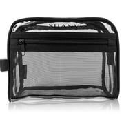 SHANY Clear Toiletry and Makeup Bag with Plastic Mesh Pocket – Medium Nontoxic Travel Organizer with Handle – Black Mesh