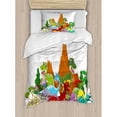 thumbnail image 3 of Dinosaur Duvet Cover Set King Size, Funny Friendly Dinosaurs in Cartoon Style and Landscape with Trees and Mountain, Decorative 3 Piece Bedding Set with 2 Pillow Shams, Multicolor, by Ambesonne, 3 of 3