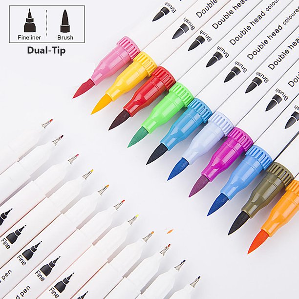 Feutres Coloriage Stylo Aquarelle Brush Pen, 24 Couleurs, Feutres Coloriage Enfants Adulte Double Pointe pour Peinture Journal - Beaux-Arts et Loisirs créatifs