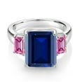 thumbnail image 2 of Gem Stone King 925 Sterling Silver 3-Stone Ring Octagon Blue Simulated Sapphire and Vivid Pink Moissanite (7.84 Cttw, Size 9), 2 of 3