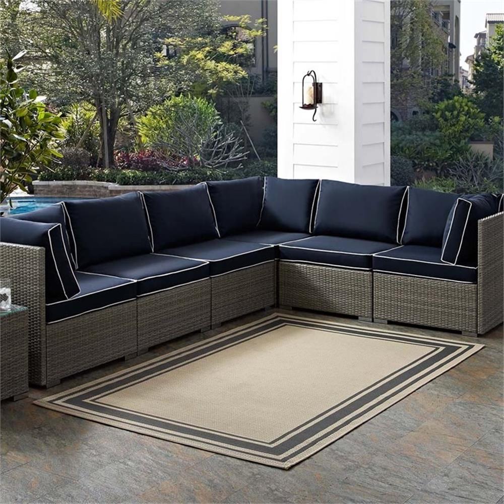 Pemberly Row 94.5x122" Solid Border Indoor and Outdoor Area Rug in Gray & Beige