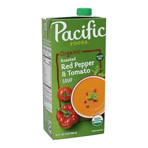 Pacific Foods Organic Soup Gluten Free Roasted Red Pepper and Tomato 32 fl oz Pack of 2