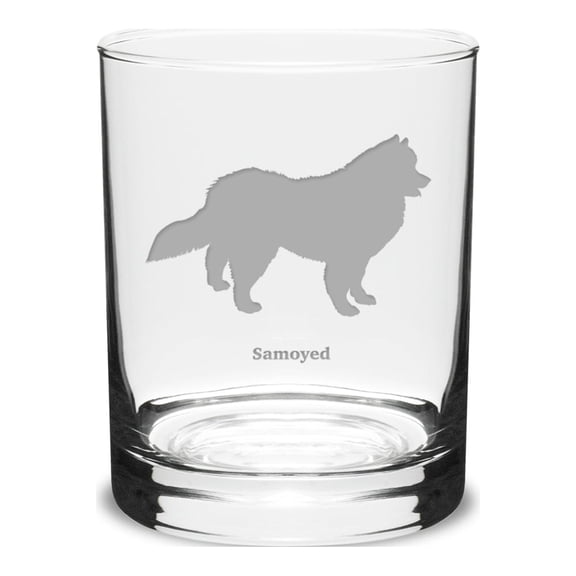 Samoyed Deep Etched 14 oz Classic Double Old Fashion Glass