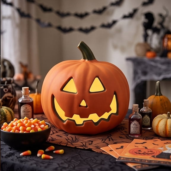 Gamexcel 9 Inch Jack-o'-Lantern, Halloween Light Up Pumpkin Lantern, 9in Smile Orange, 1 Count