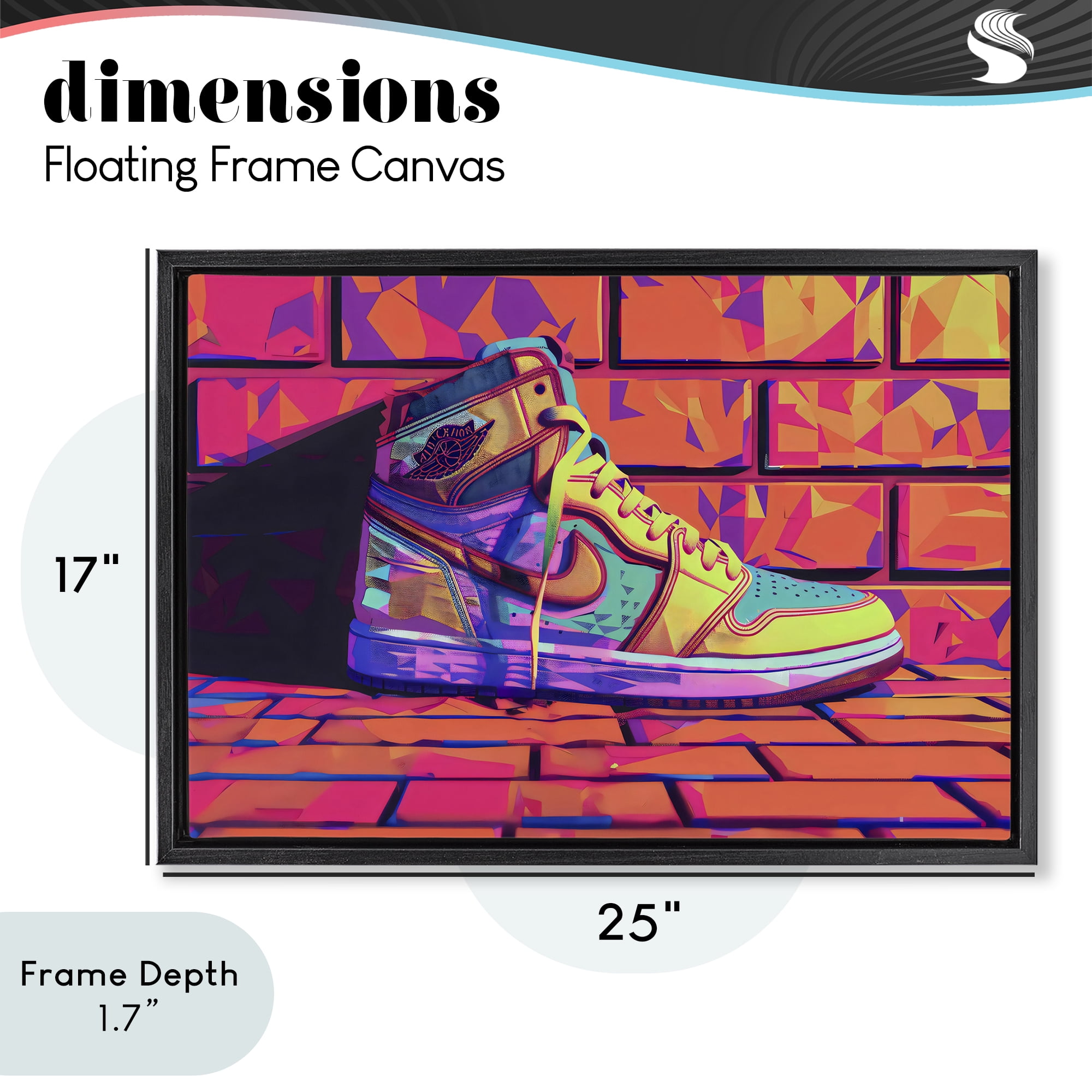 Stupell Industries Sneaker with Vibrant Geometric Hues Black Framed Floater Canvas Wall Art, design by Creative Studio
