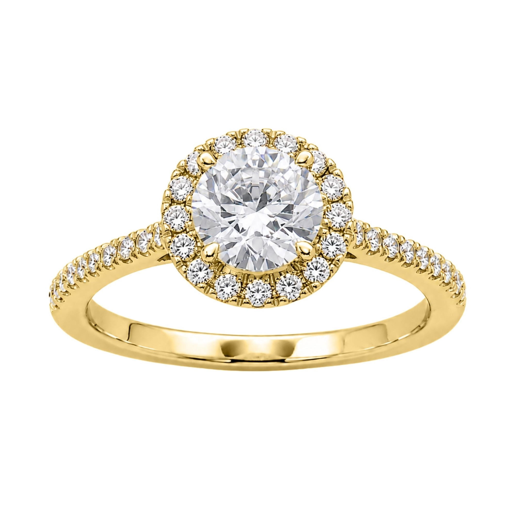 Diamonair Lab-Grown Diamond Halo Ring for Women | 14K Yellow Gold | Round Cut | Prong Setting | F Color, VS+ Clarity | 1.00 Total Carat Weight