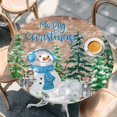 thumbnail image 2 of Merry Christmas Round Tablecloth, Fitted Table Cover with Elastic for 36"-44" Round Tables, Rustic Xmas Tree Elk Blue Snowman Snowflake Table Cloth Outdoor Indoor Dinning Party Waterproof Tablecloths, 2 of 7