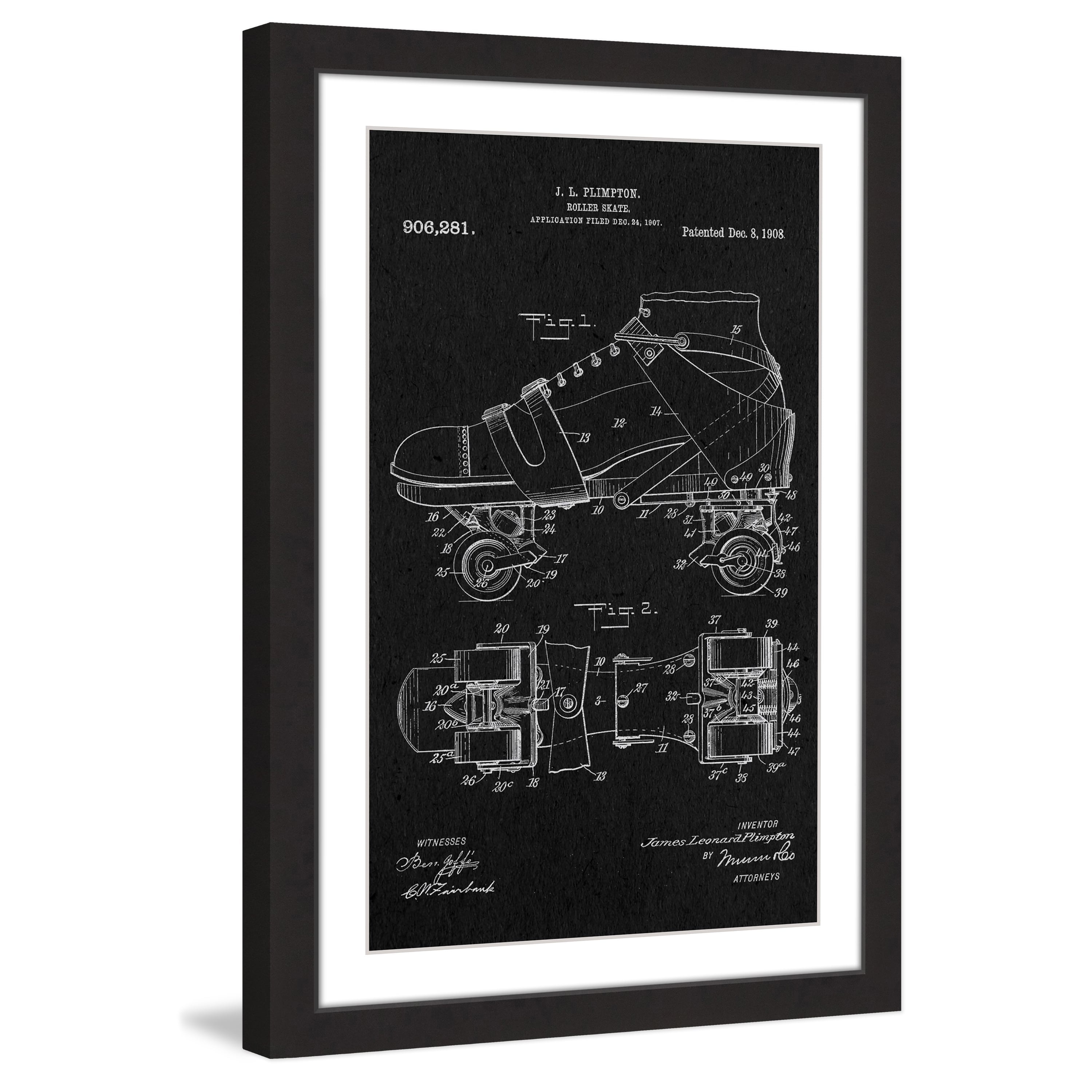 "Roller Skate 1908 Black Paper" Framed Painting Art Print
