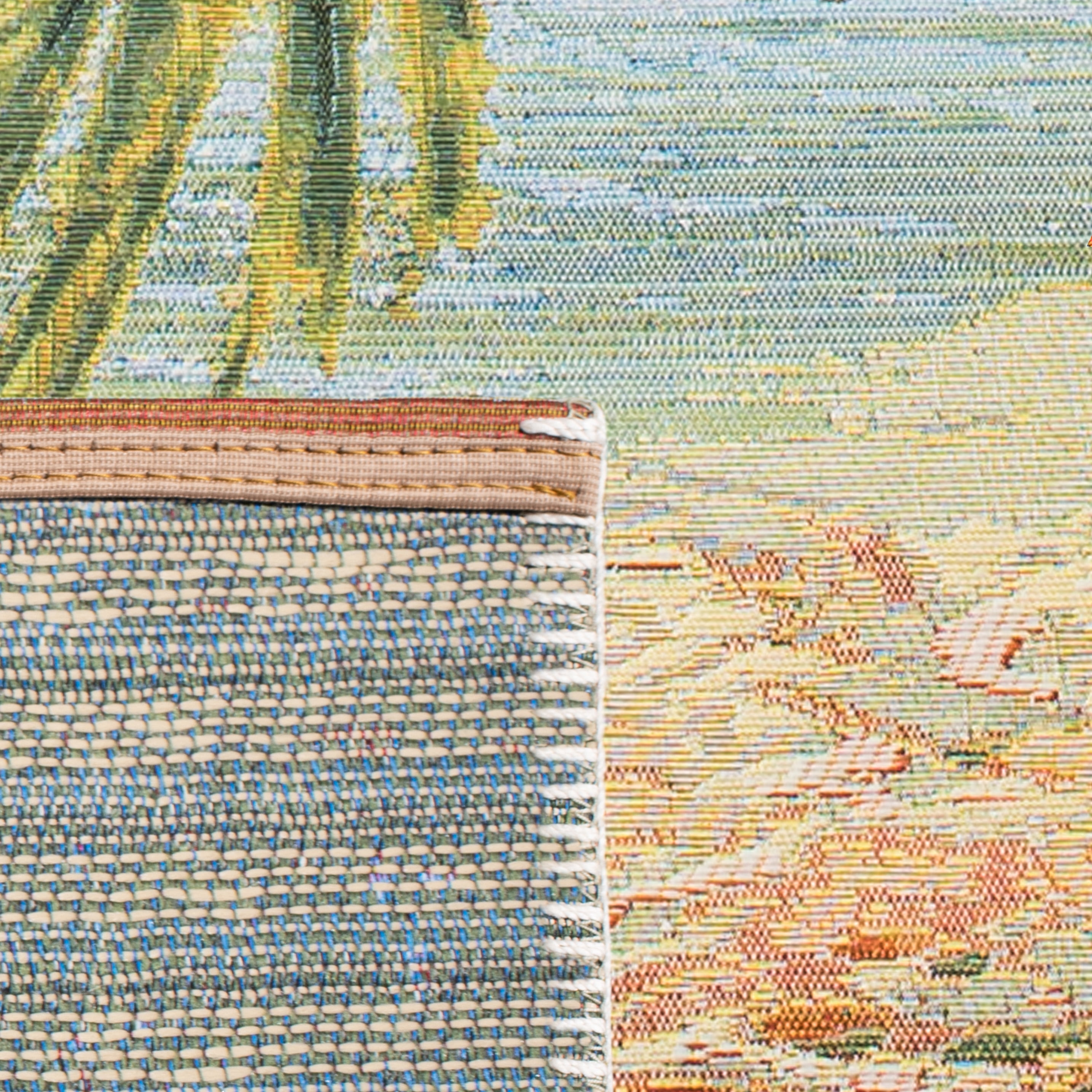 SAFAVIEH Barbados Beach Waves Outdoor Area Rug, 5'3" x 7'6", Gold/Blue