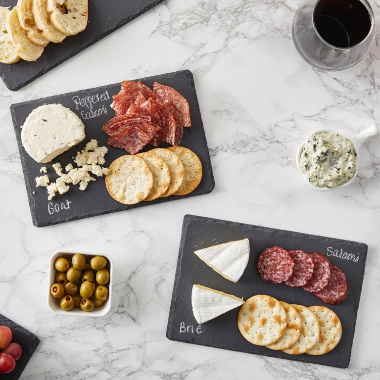 MAPRIAL 4-Pack Slate Cheese Boards - 11"x11" Round Black Stone, Chalk Included, Non-Slip Backing