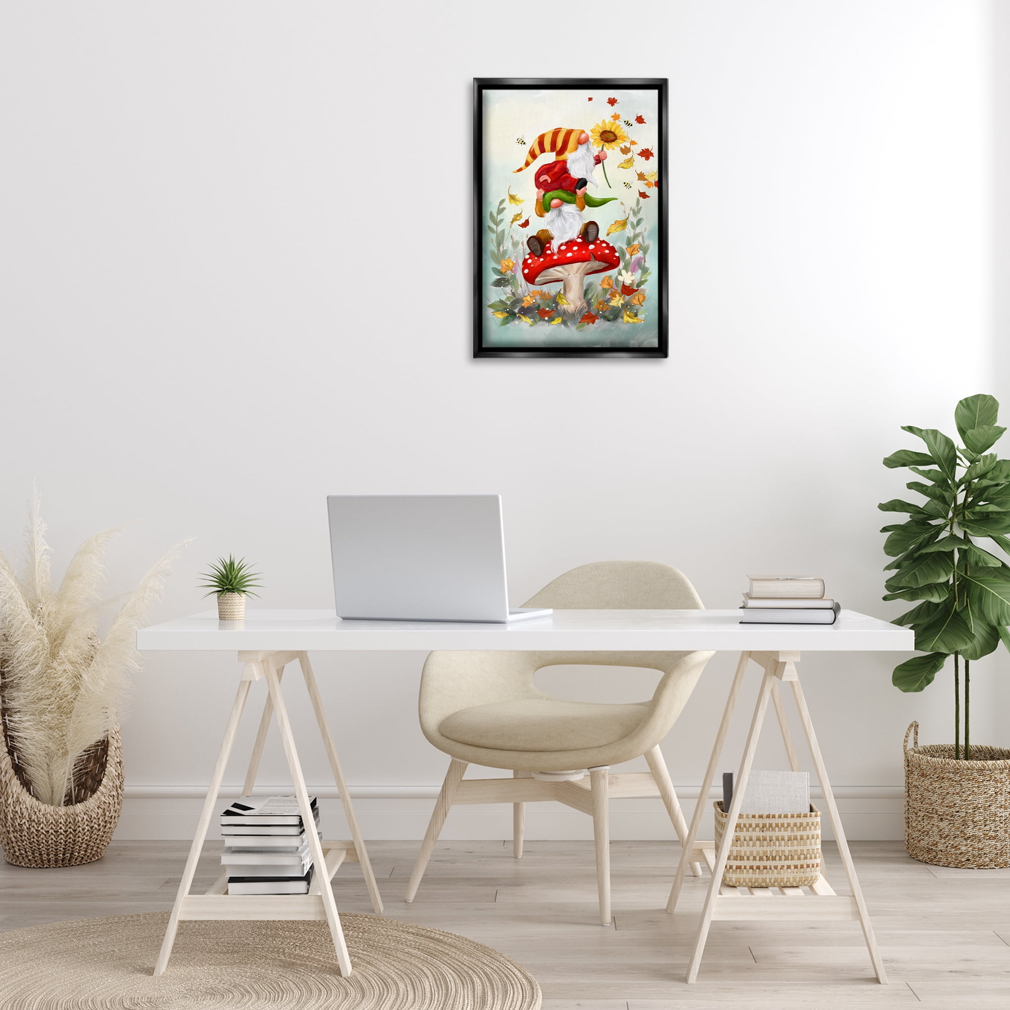 Stupell Industries Autumn Garden Gnome Fairy Tales & Fantasy Painting Black Floater Framed Canvas Art Print Wall Art, 17 x 25