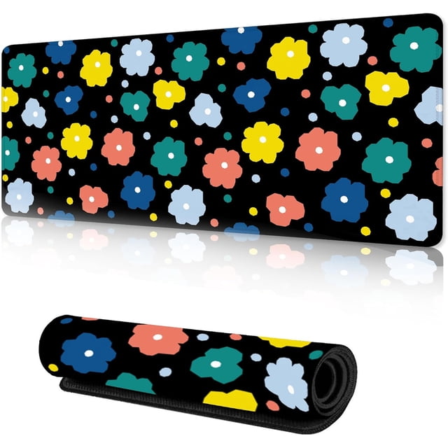 Vintage Groovy Flowers Gaming Mouse Pad 35 x 15.7 Inch Extended Large Size Desk Mat with NonSlip Base, Ideal for Home Office and Computer Use