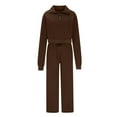 thumbnail image 6 of BXINGOHAI Thin Fleece Sweatsuit for Women 1/4 Zip Up Solid Outfits Long Sleeve Lapel Sweatshirt and loose fit Pants Matching Set Today Brown,XL, 6 of 6