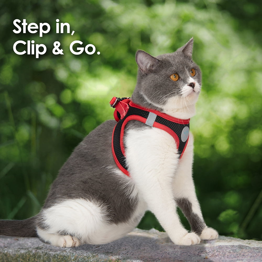 PHOEPET Step-in Dog Harness,Reflective Adjustable Dog Vest Harness, Soft Pet Walking Jacket with 2 Metal Leash Hooks for Dog and Cat