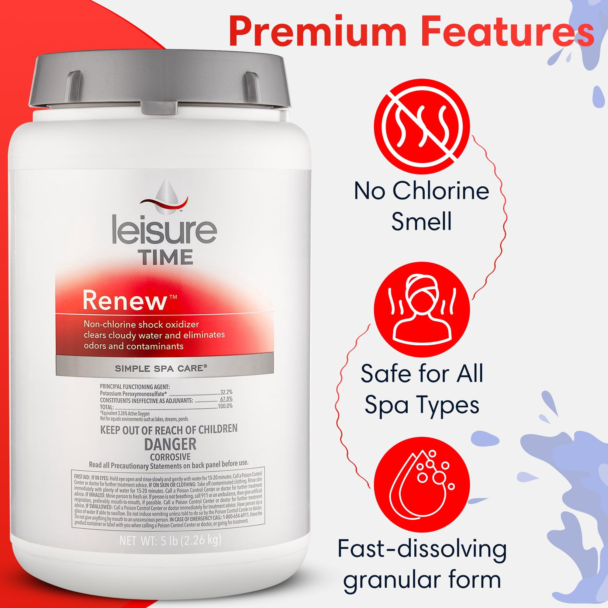 Leisure Time Renew Non-Chlorine Spa Shock Treatment 5 lbs w/ QueBuy Pool Maintenance Log Book