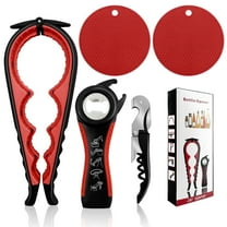 Jar Opener for Weak Hands, Seniors with Arthritis, 5 in 1 Multi Function Bottle Opener Lid Opener For Arthritic Hands with Non Slip Rubber Jar opener Gripper Pad,Red