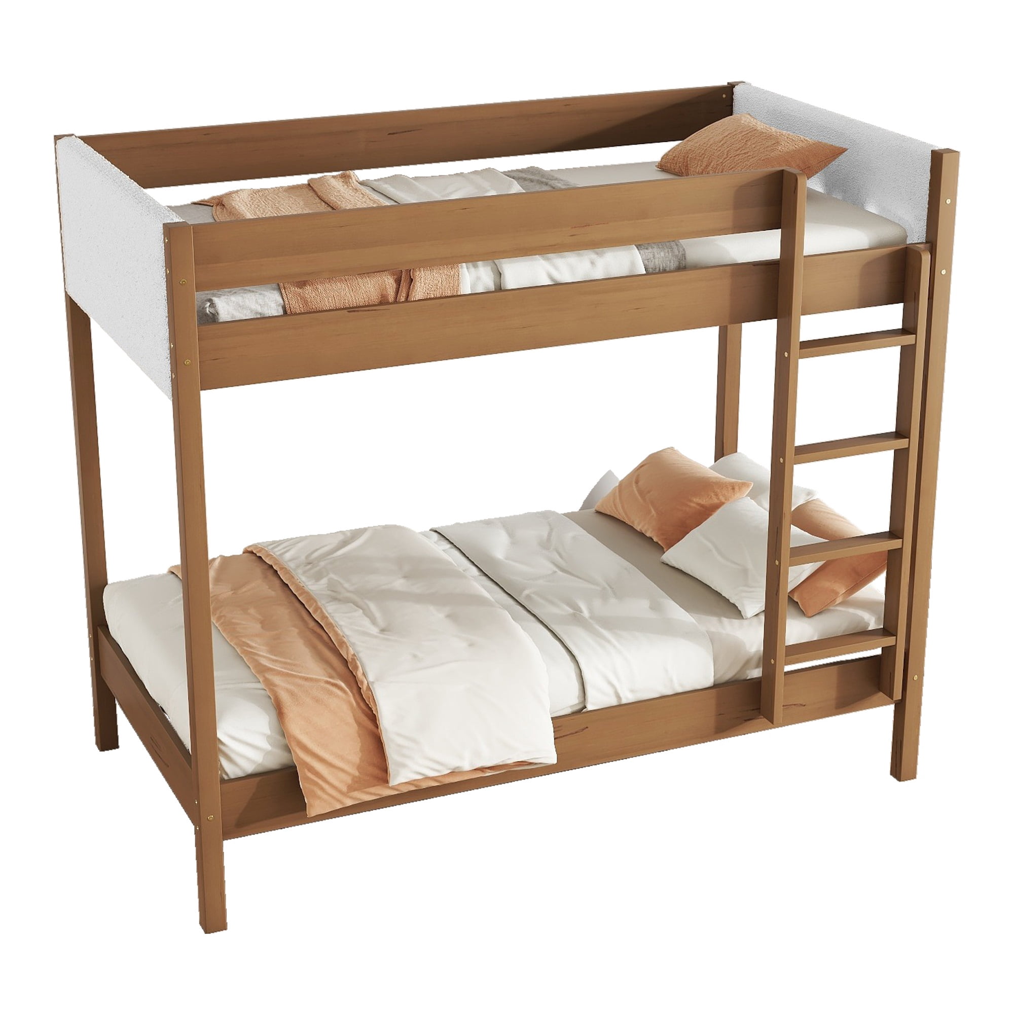 Sailvan Twin Over Twin Bunk Bed with Boucle Upholstered Headboard Footboard,Ladder, Safety Guardrail