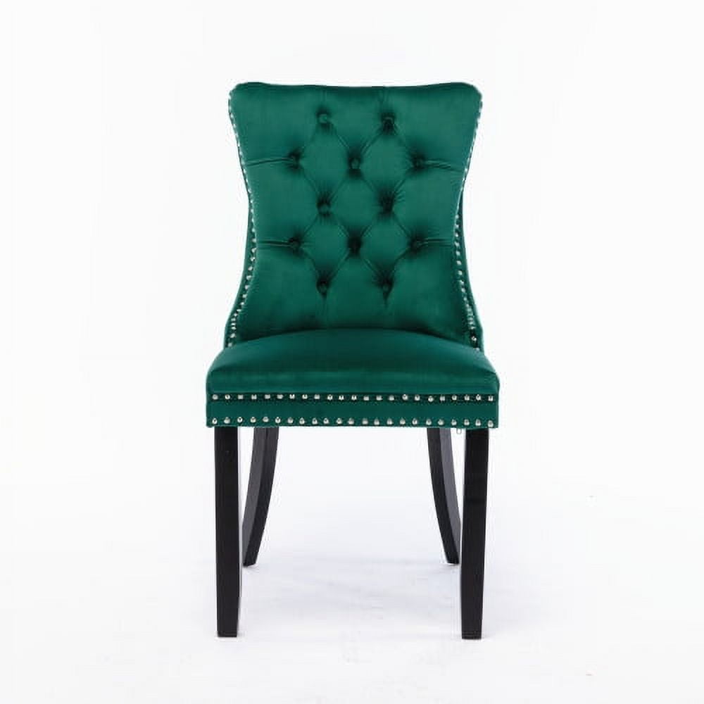 MOONMISS Dining Chairs 2-Pcs Set, High-end Velvet Upholstered Accent Chairs Button Tufted Dining Chairs with Back Ring Pull and Nailhead Trim,Green