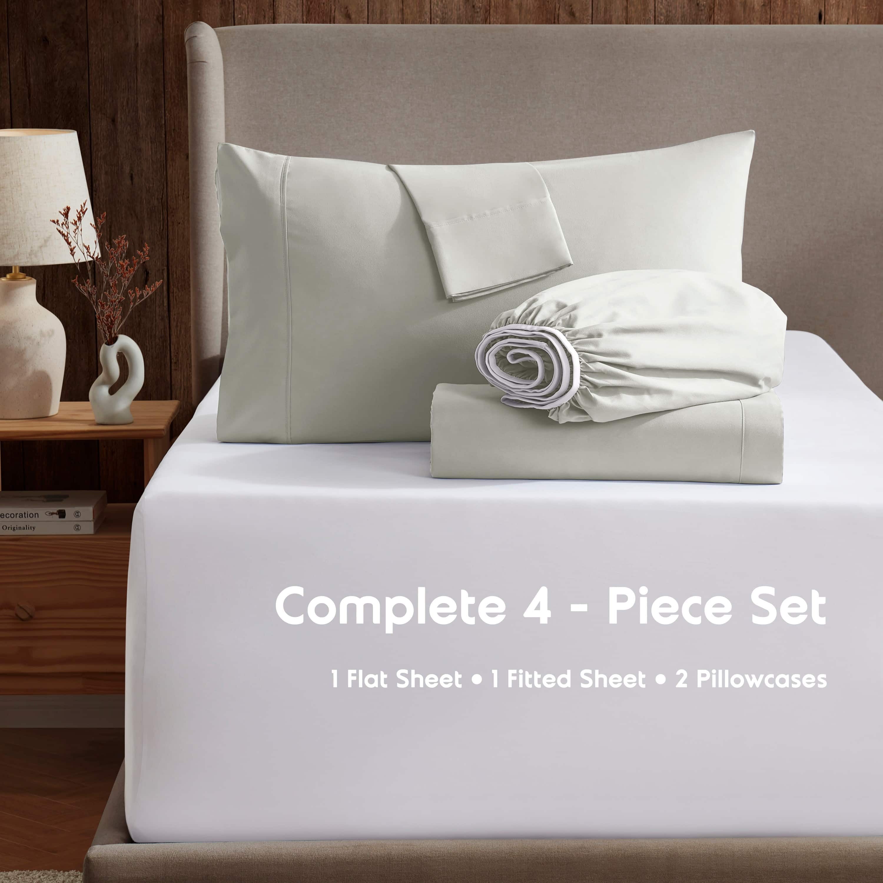 LammaLoe Extra Deep Pocket Twin Sheets set, Fits 18"-24" Mattress, 4 Piece Soft Microfiber Bed Sheet Sets, Off White