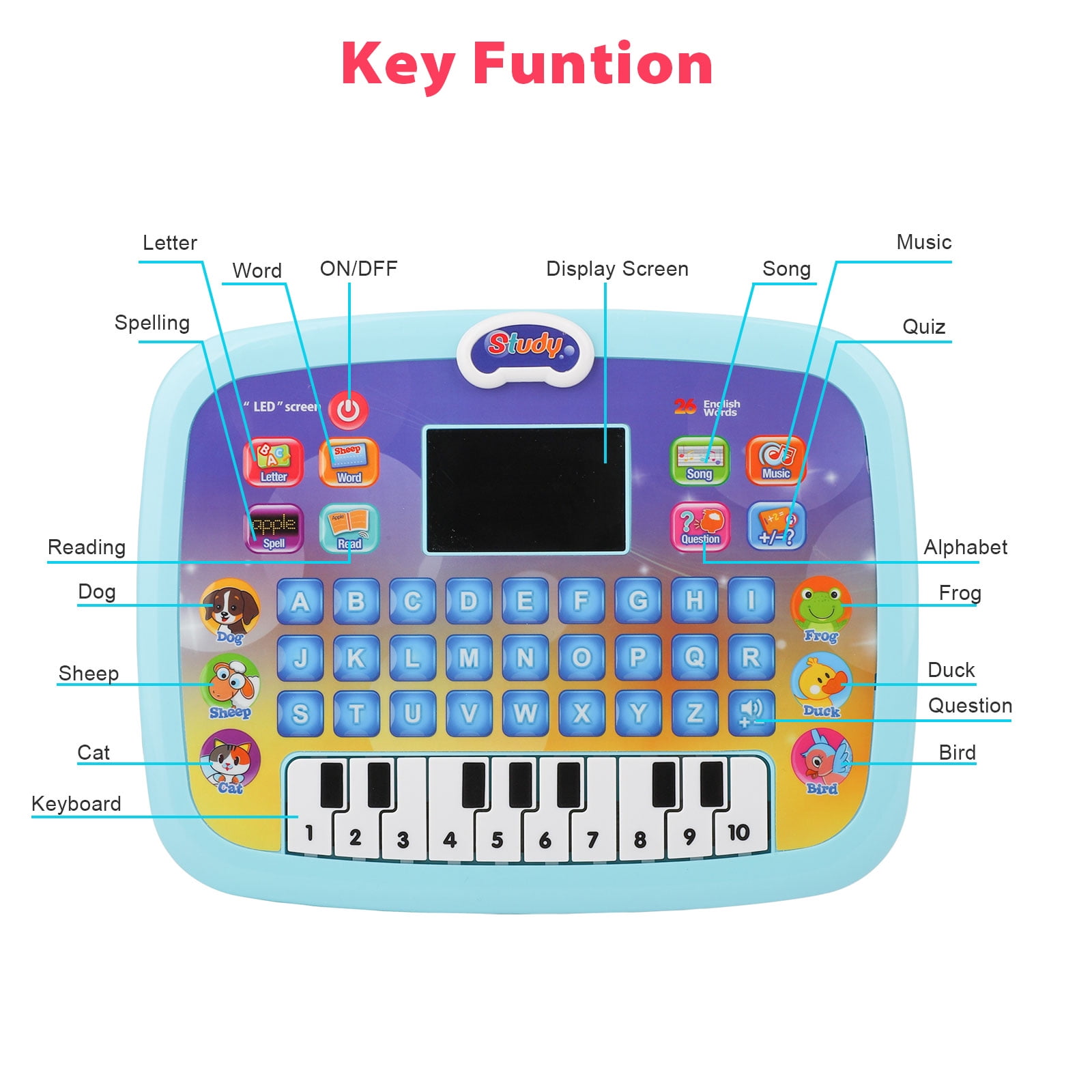 Muito Bom New English Cartoon Early Childhood Education Tablet LED Screen  Kid's Learning Machine Toy Ipaid Birthday Gift