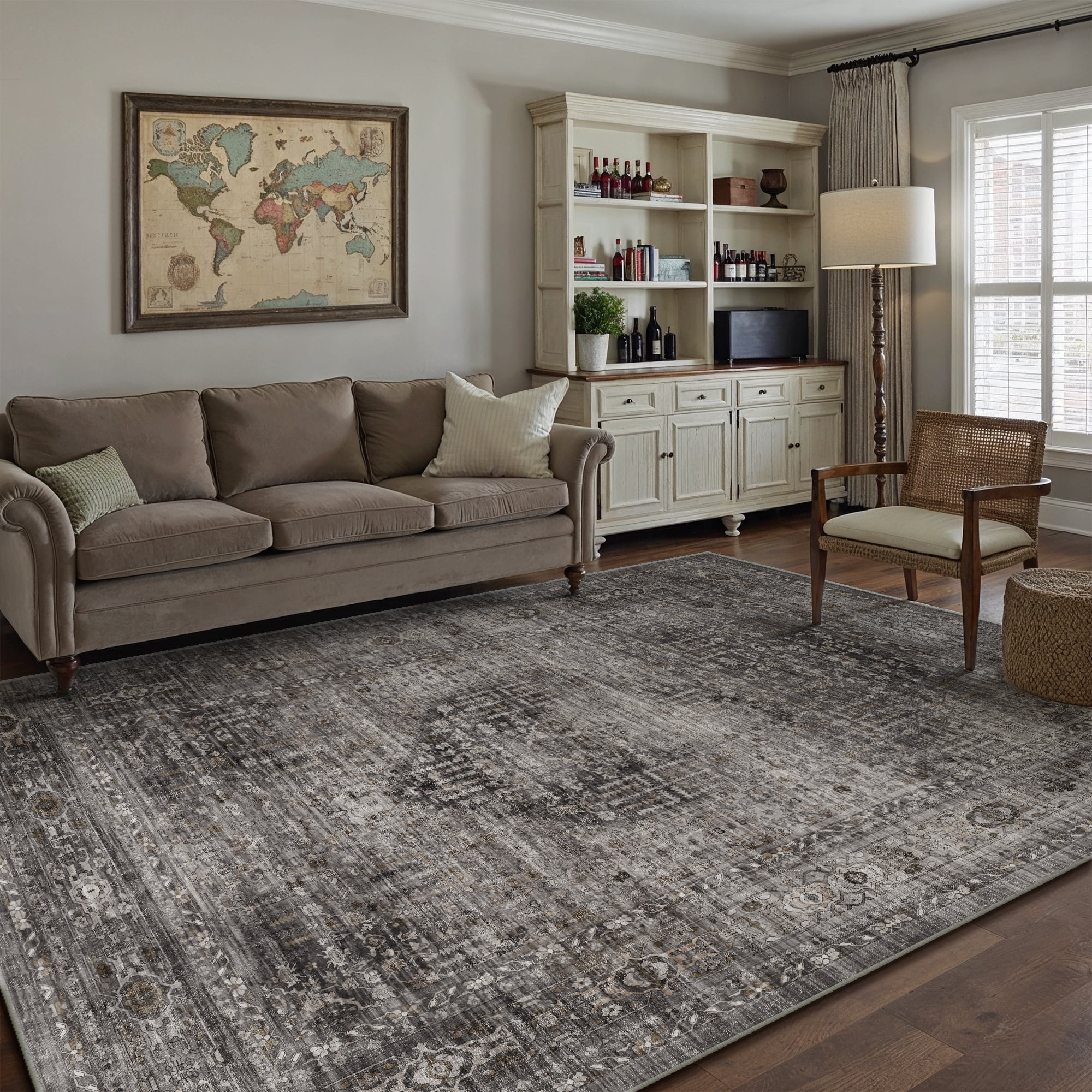 BERTHMEER 8'x10' Area Rugs for Living Room Bedroom Vintage Brown Carpets Kitchen Office Machine Washable Farmhouse Dining Room Oriental Rugs Non Slip Traditional Distressed Rugs