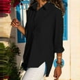 thumbnail image 4 of FAIWAD Tops for Womens Solid Color Button Down 3/4 Sleeve Blouse Rolled Lapel Pullover Shirts (Medium, Black), 4 of 7