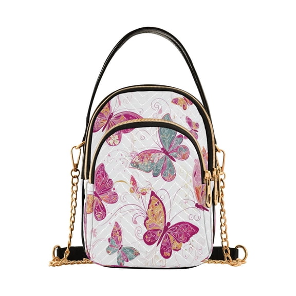 Quilted Women's Crossbody Bag Purses and Handbags with Detachable Leather Strap Colorful Butterflies