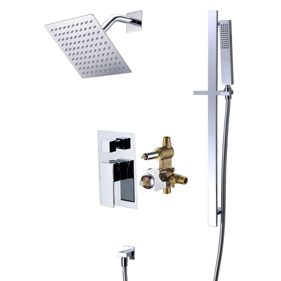 SUMERAIN Complete Shower System with 8" Square Rain Showerhead, Single Handle Wall Mount Shower Faucet System with Handheld Shower & Slide Bar, Pressure Balance Valve, Chrome