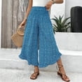 thumbnail image 5 of Womens Polka Dot Gaucho Wide Leg Pants Ruffle Elastic Waist Palazzo Pants Flowy Summer Vacation Light Blue 2XL, 5 of 5