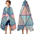 thumbnail image 3 of Pink and Blue Triangular Floral Boho Pattern Hooded Bath Towel，60"x35" for Ages 3 To 12 Kids, Quick Dry Lightweight Soft Microfiber Hood Beach Towel Cover Up for Kids, 3 of 7