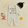thumbnail image 2 of newwalpole My First New Years Baby Girl Outfit Embroidered Long Sleeve Romper Onesie Infant Ribbed Bodysuit with Hat Beige for Size 9-12 Months, 2 of 4