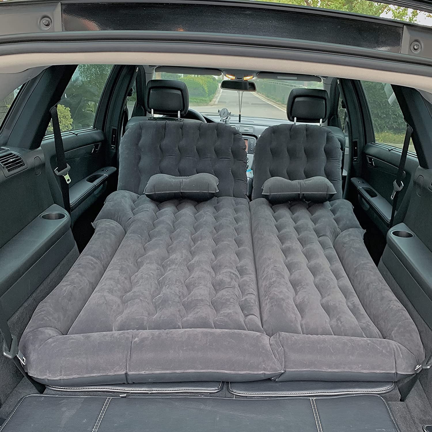 OTVIAP Car Mattress With Pump, 126cm Portable Travel Camping Inflatable Air Mattress With 2 Pillows Full Size For Travel Home Outdoor Camping, Extended Back Seat Airbed For Truck, RV (Black)