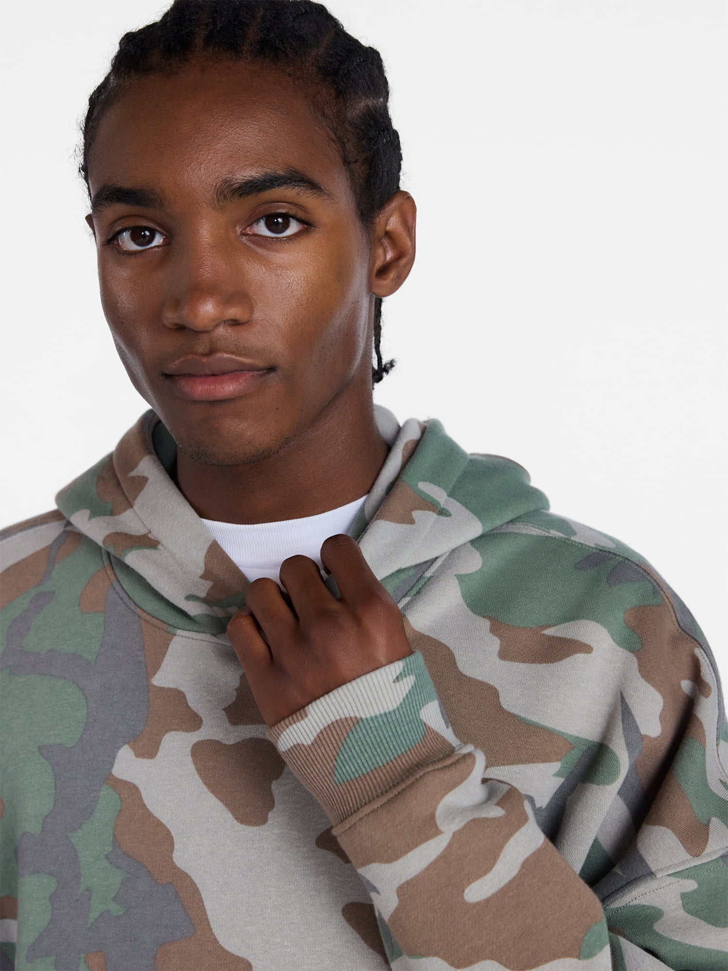 No Boundaries Boxy Fit Oversized Fleece Hoodie with Long Sleeves, Men's XS-4XLT