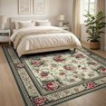 thumbnail image 3 of ODIKA 8'x10' Washable Area Rug Non-Slip Chair-Friendly Mat Dark Green Cream Vinyl Vintage Damask Floral Artwork with Ornamental Scrolls for Dining Room, Large Office, Lounge, 3 of 7