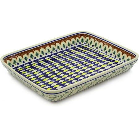 Large Rectangular Baker - Polish Pottery 13¼-inch Rectangular Baker (Pine Boughs Theme) Hand Painted in Boleslawiec, Poland + Certificate of Authenticity