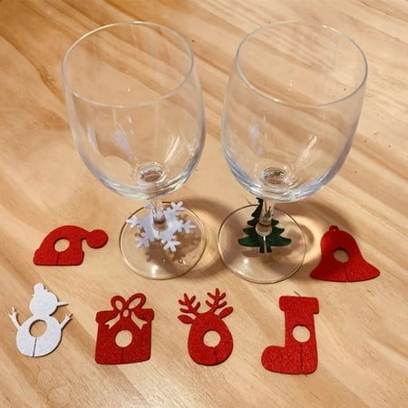 

10Pcs Christmas Cup Ring Beautiful Fine Workmanship Stylish Festive Adorable Increase Atmosphere Reusable Felt Glass Win