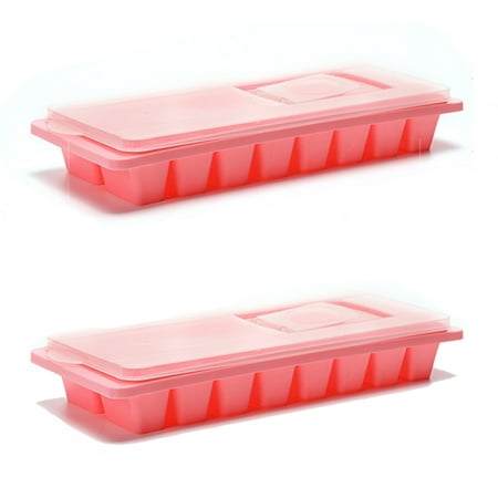 

Set of 2 Easy Release Flexible Silicone Cube Molds | Large Ice Mold Maker for Cocktails Whisky or Baby Food Pink