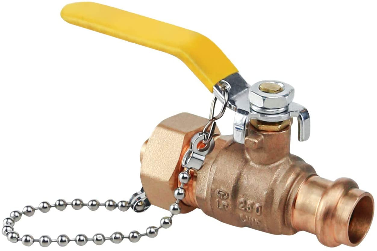 Midline Valve VBHR234 Premium Brass Full Port Ball Valve with Chain and Cap 1/2 in Press x Hose Connections Midline Valve VBHR234 Premium Brass Full Port Ball Valve with Chain and Cap 1/2 in Press x Hose Connections