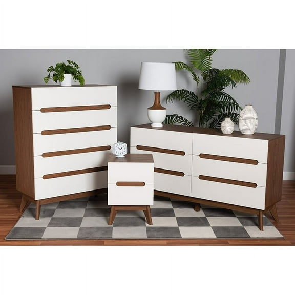 Baxton Studio Calypso Mid-Century Modern Two-Tone White and Walnut Brown Finished Wood 3-Piece Storage Set