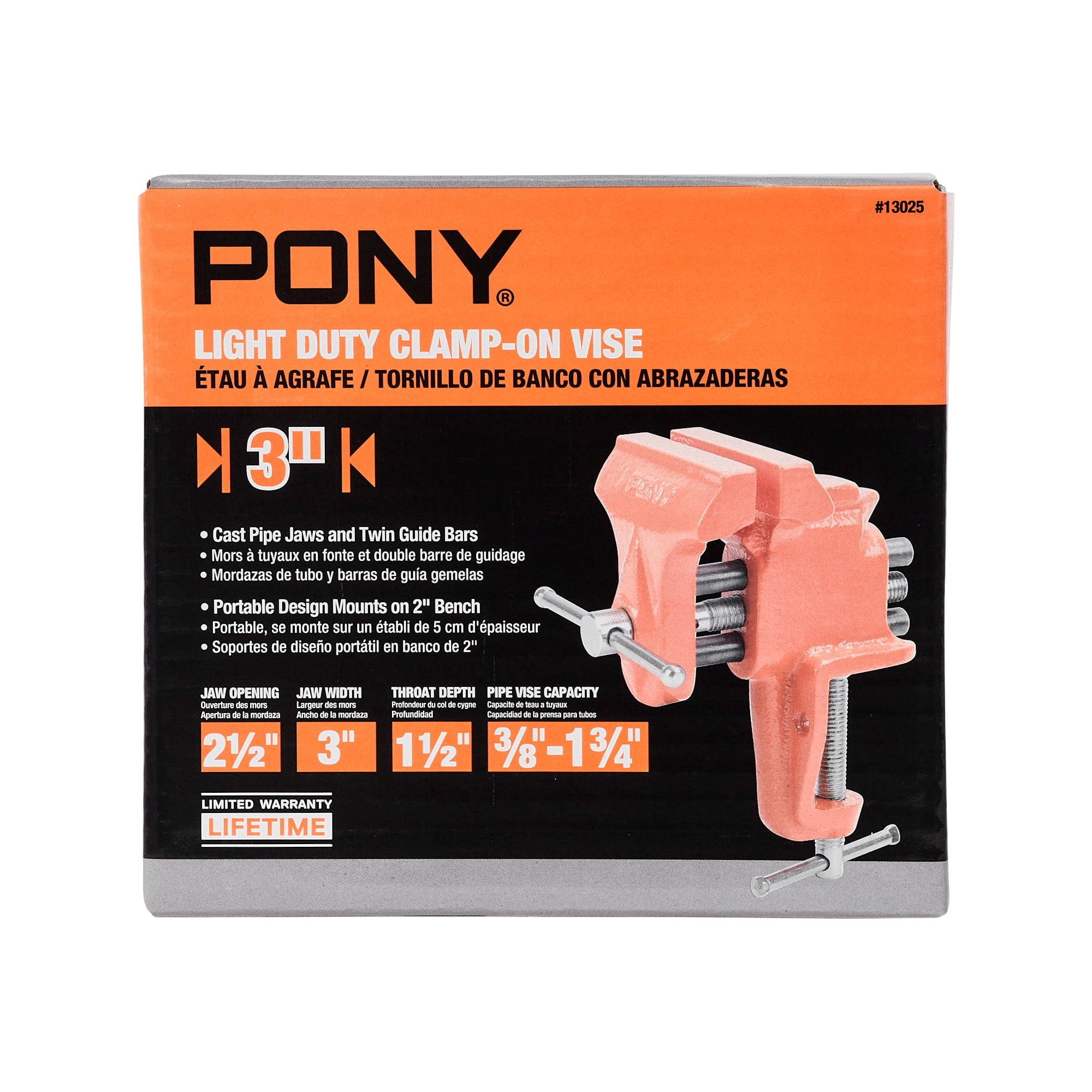 Pony Light-Duty Clamp-On Vise for Woodworking, 2 1/2" Opening Capacity, 3" Jaw Width