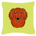 thumbnail image 3 of Checkerboard Blue Longhair Red Dachshund Fabric Decorative Pillow, 3 of 3