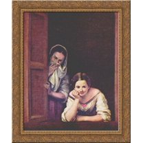 A Girl and her Duenna 24x19 Gold Ornate Wood Framed Canvas Art by Murillo, Bartolome