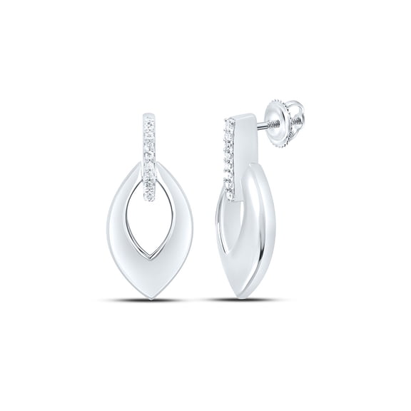 925 Sterling Silver Diamond Women's Puffed Pointed Oval Dangler Earrings 1/12 CT