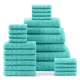 thumbnail image 1 of Casa Platino Juego de 24 Toallas 100% Algodón Hilado en Anillos: 2 Toallas de Baño, 2 Toallas de Gimnasio, 2 Toallas de Baño, 4 Toallas de Mano, 6 Toallas, Ideal para Spa, Hotel y Baños Familiares - Cielo Aguamarina, 1 of 9