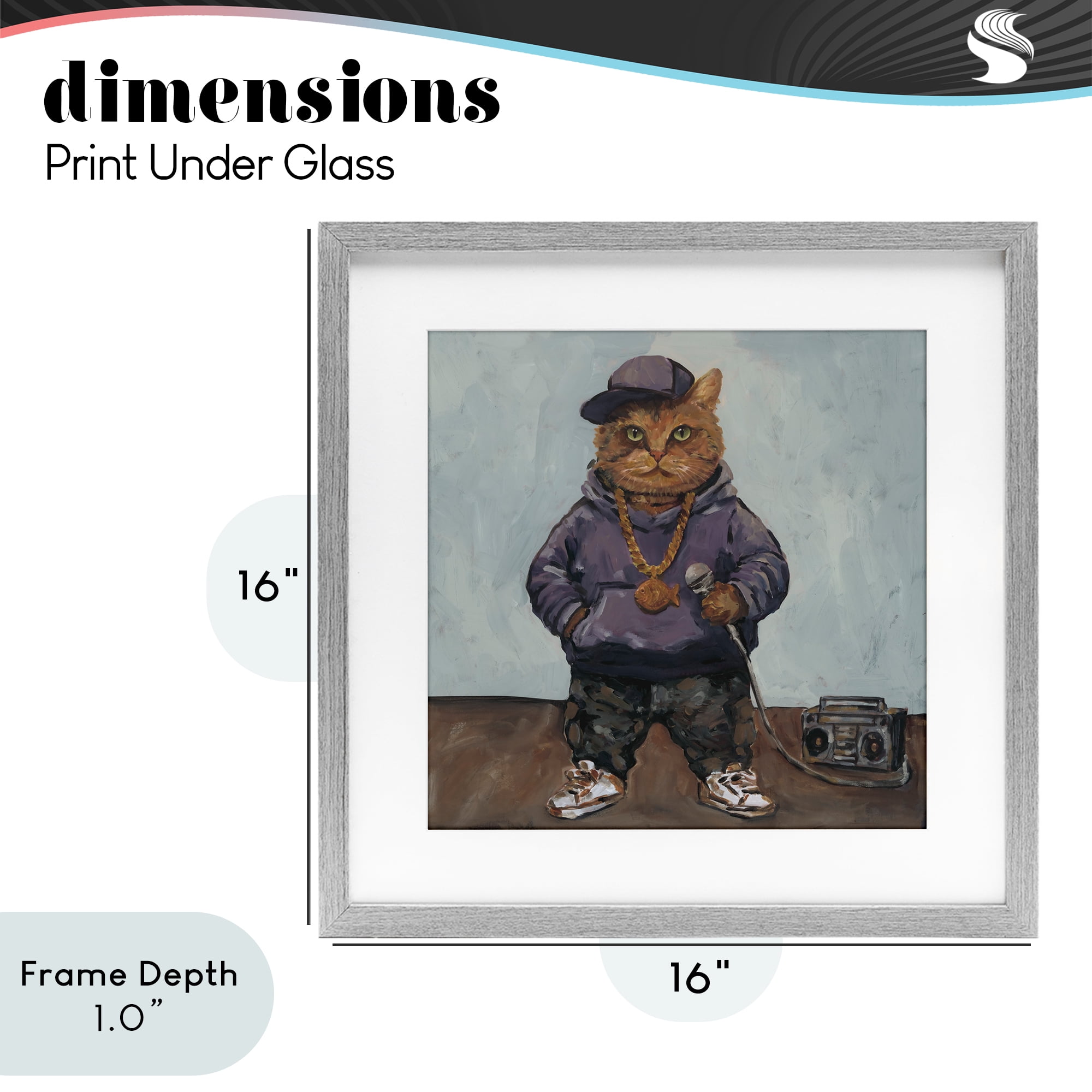 Stupell Industries Urban Hip-Hop Cat Gray Framed Print Under Glass, design by Studio Bautista
