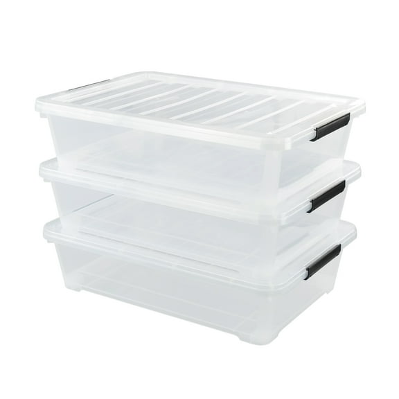 Lesbin 3-Pack Plastic Under bed Storage Box, Clear Latch Bin with Lid, 40 Quart