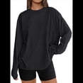 thumbnail image 2 of Camisetas de Larga Extragrandes para Mujer 2025, Camisetas Básicas de Cuello Redondo, Tops de Otoño, Ropa Informal de Entrenamiento Y2K Negro L, 2 of 9