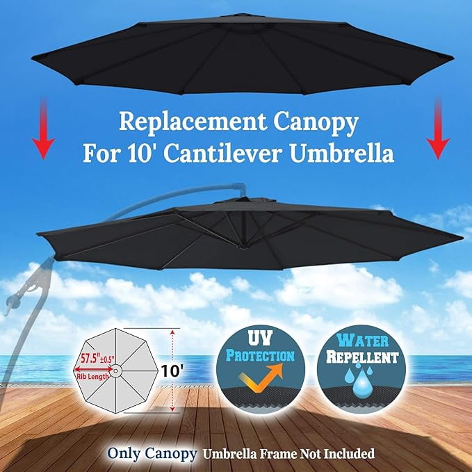 ALUVIERA Replacement Umbrella Canopy for 10ft 8 ribs Cantilever Hanging Umbrella (Canopy Only)