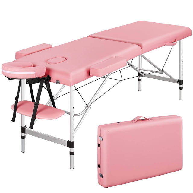 Mesa de masaje Yaheetech Cama de spa portátil de aluminio rosa