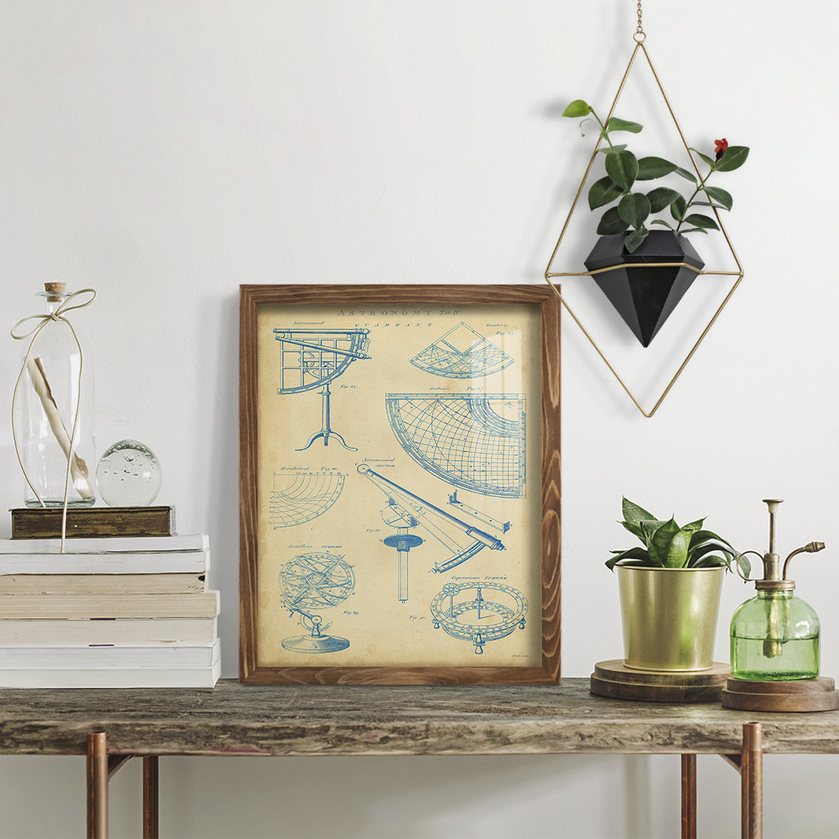 Vintage Astronomy I -Framed Print w/glass-Walnut
